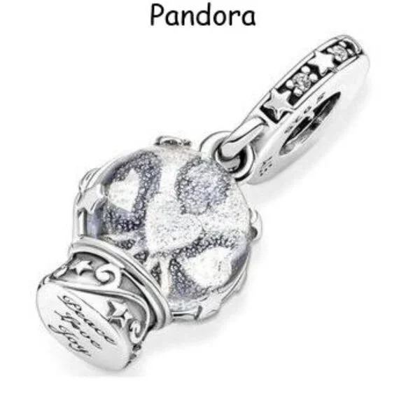 Pandora 925 Sterling Silver Snow Globe Angel Dangle Pendant Charm - Picture 4 of 5
